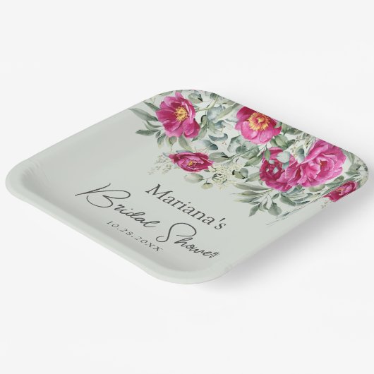 Groen Roze Bloemen op Sage Vrijgezellenfeest Papieren Bordje (Gebogen)