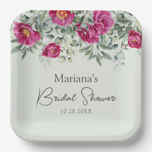 Groen Roze Bloemen op Sage Vrijgezellenfeest Papieren Bordje (Voorkant)