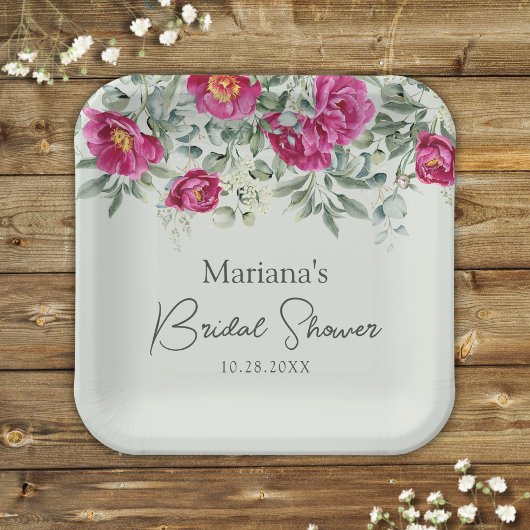 Groen Roze Bloemen op Sage Vrijgezellenfeest Papieren Bordje