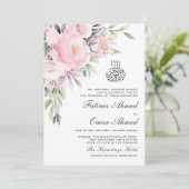 Groen Roze Bloemen QR Code Moslim Bruiloft Kaart (Staand voorkant)