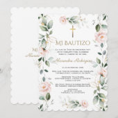 Groen Roze Bloemen Spaans Mi Bautizo Doop Kaart (Voorkant / Achterkant)