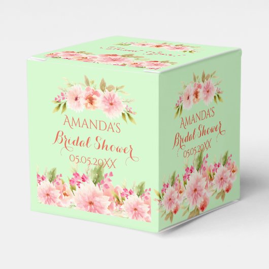 Groen roze bloemen vrijgezellenfeest dank u bedankdoosjes (Voorkant Zijde)