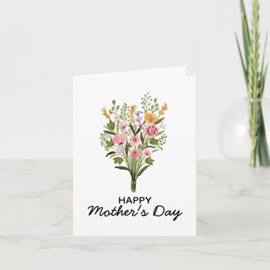 Groen Roze Bloemen Waterverf Happy Moederdag Kaart (Voorkant)