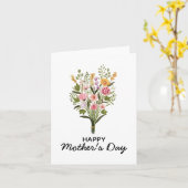 Groen Roze Bloemen Waterverf Happy Moederdag Kaart (Gele Bloem)