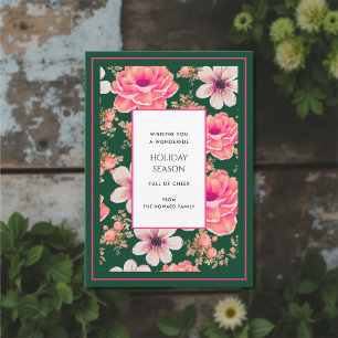Groen Roze Bloemen  Waterverf Vakantie Kaart
