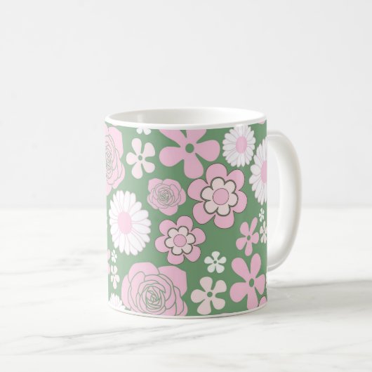 Groen Roze Bloemen Whimsical Y2K Lente & Zomer Koffiemok (Voorkant rechts)