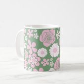 Groen Roze Bloemen Whimsical Y2K Lente & Zomer Koffiemok (Voorkant links)