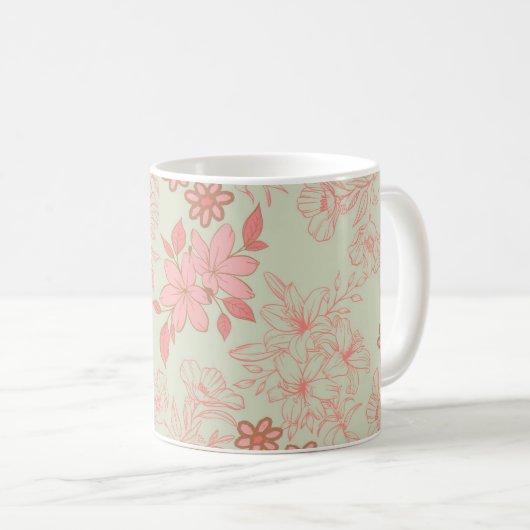 Groen Roze Bloemen Whimsical Y2K Lente & Zomer Koffiemok (Voorkant rechts)