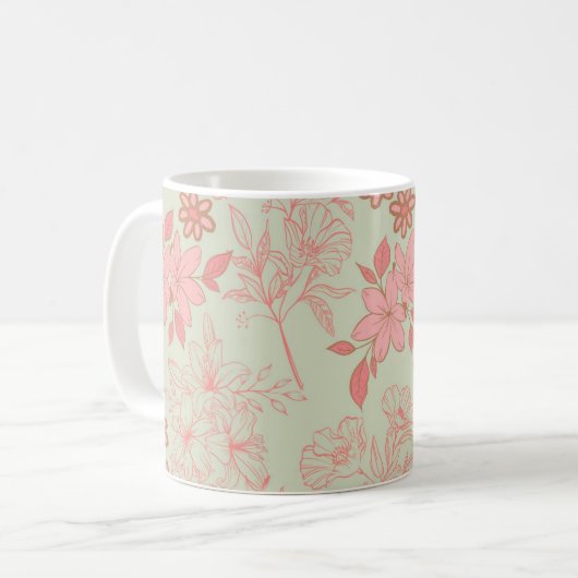 Groen Roze Bloemen Whimsical Y2K Lente & Zomer Koffiemok (Voorkant links)