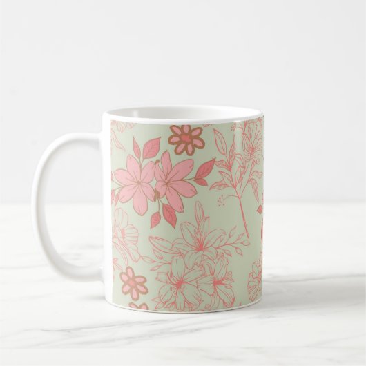 Groen Roze Bloemen Whimsical Y2K Lente & Zomer Koffiemok (Links)