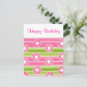 Groen roze bloemenstrepen Happy Birthday Briefkaar Briefkaart (Staand voorkant)