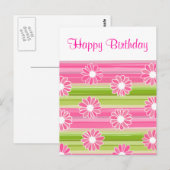 Groen roze bloemenstrepen Happy Birthday Briefkaar Briefkaart (Voorkant / Achterkant)