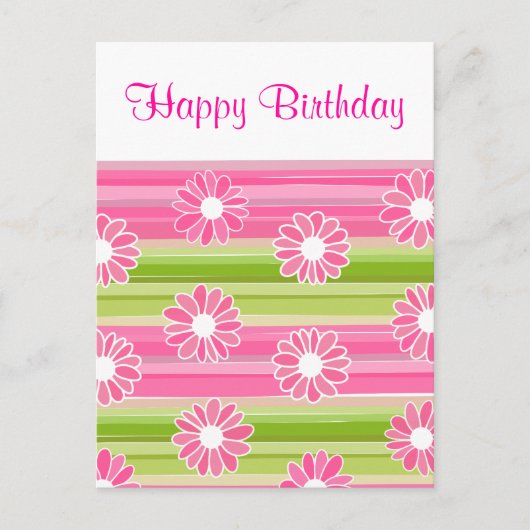Groen roze bloemenstrepen Happy Birthday Briefkaar Briefkaart (Voorkant)