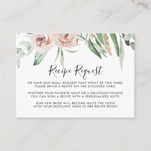 Groen Roze Blush Bloemachtig Trouwrecept Verzoek Informatiekaartje (Voorkant)
