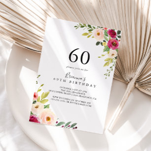 Groen Roze Blush Bloemen 60ste Verjaardagsfeest Kaart