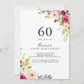 Groen Roze Blush Bloemen 60ste Verjaardagsfeest Kaart (Voorkant)