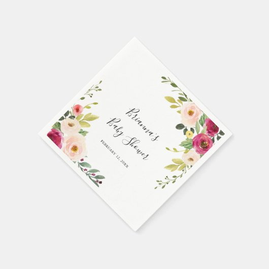 Groen Roze Blush Bloemen Baby shower Servetten (Hoek)