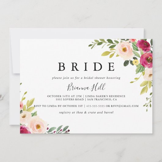 Groen Roze Blush Bloemen Bruid Vrijgezellenfeest Kaart (Voorkant)