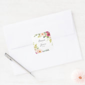 Groen Roze Blush Bloemen Bruiloft Envelop Afdichti Vierkante Sticker (Envelop)