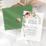 Groen Roze Blush Bloemen Bruiloft Ontbijt Kaart<br><div class="desc">Deze groen roze blozen blozende bruiloft ontbijt uitnodiging is perfect voor een eenvoudige dag nadat de bruiloft familie en vrienden samen ontbijt. Het ontwerp is voorzien van handgeschilderde geïllustreerde mooie roze,  blush en gele pioenen met groen gebladerte.</div>