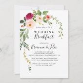 Groen Roze Blush Bloemen Bruiloft Ontbijt Kaart (Voorkant)