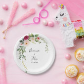 Groen Roze Blush Bloemen Bruiloft Taart Papieren Bordje (Feest)