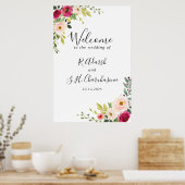 Groen Roze Blush Bloemen Bruiloft Welkom Poster (Keuken)