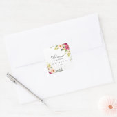 Groen Roze Blush Bloemen Bruiloft Welkom Vierkante Sticker (Envelop)