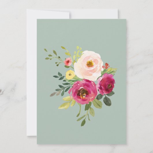 Groen Roze Blush Bloemen Casual Bruiloft Kaart (Achterkant)