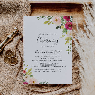 Groen Roze Blush Bloemen doopsel Kaart