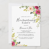 Groen Roze Blush Bloemen Housewarming Party Kaart (Voorkant)