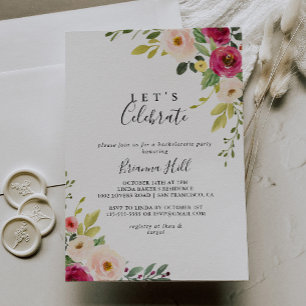 Groen Roze Blush Bloemen Laten we feest vieren Kaart