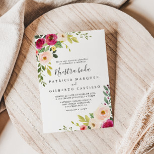 Groen Roze Blush Bloemen Nuestra Boda Bruiloft Kaart