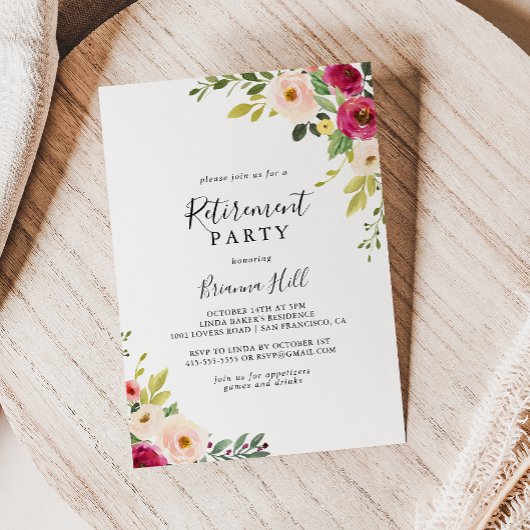 Groen Roze Blush Bloemen Pensioen Party Kaart