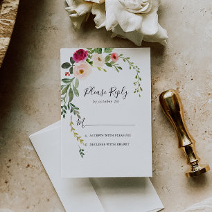 Groen Roze Blush Bloemen RSVP Kaartje