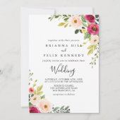 Groen Roze Blush Bloemen Voor & Achterbruiloft Kaart (Voorkant)