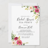 Groen Roze Blush Bloemen Vrijgezellenfeest Tea Par Kaart (Voorkant)