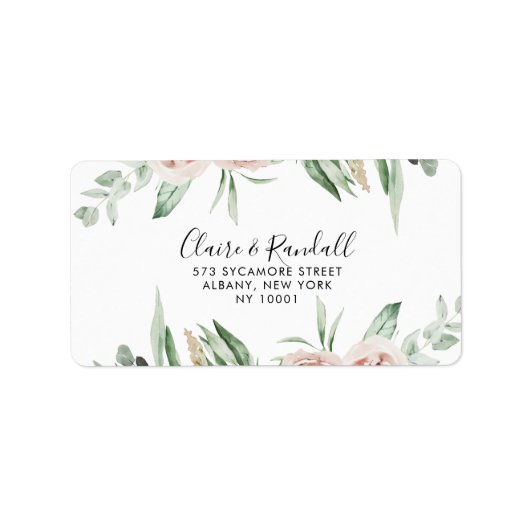 Groen Roze Blush Floral RSVP Adres Label (Voorkant)