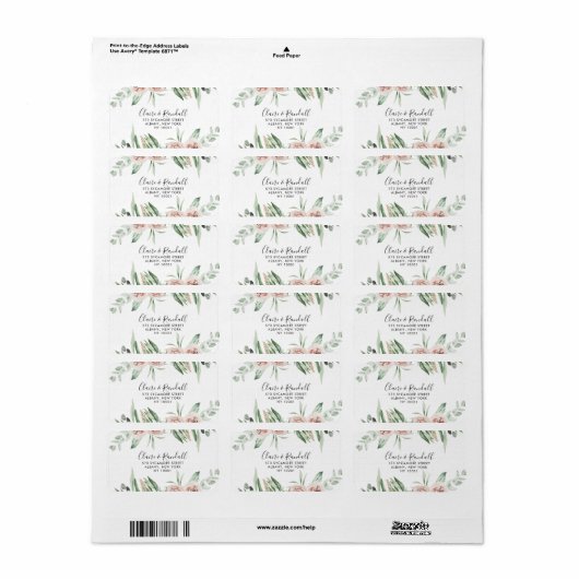 Groen Roze Blush Floral RSVP Adres Label (Full Sheet)