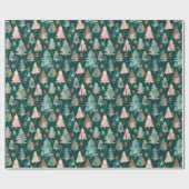 Groen & Roze Blush Forest Tree Patroon Cadeaupapier (Vlak)