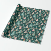 Groen & Roze Blush Forest Tree Patroon Cadeaupapier (Uitgerold)