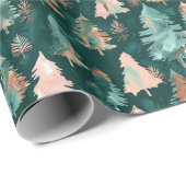 Groen & Roze Blush Forest Tree Patroon Cadeaupapier (Rol Hoek)