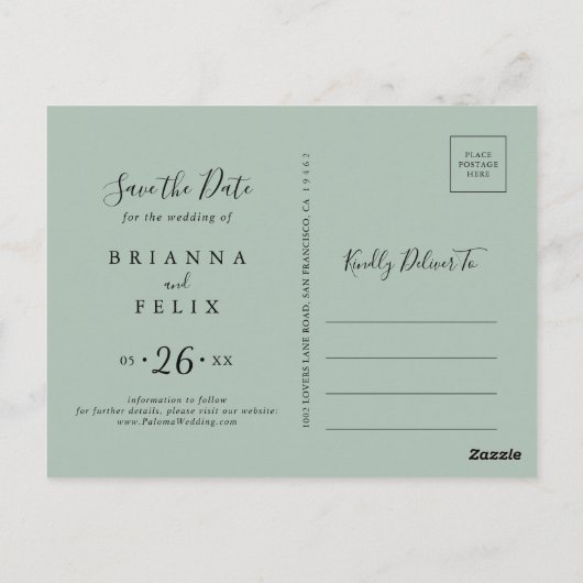 Groen Roze Blush Horizontaal Save the Date Briefkaart (Achterkant)