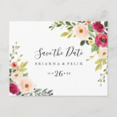 Groen Roze Blush Horizontaal Save the Date Briefkaart (Voorkant)