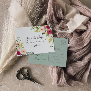 Groen Roze Blush Horizontaal Save the Date Briefkaart