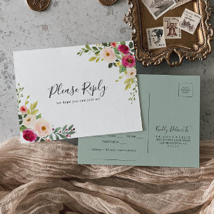 Groen Roze Blush Menu Keuze RSVP Briefkaart