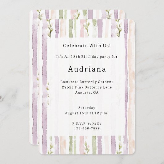 Groen Roze Blush Paars Bloem Strepen Verjaardag  Kaart (Voorkant / Achterkant)