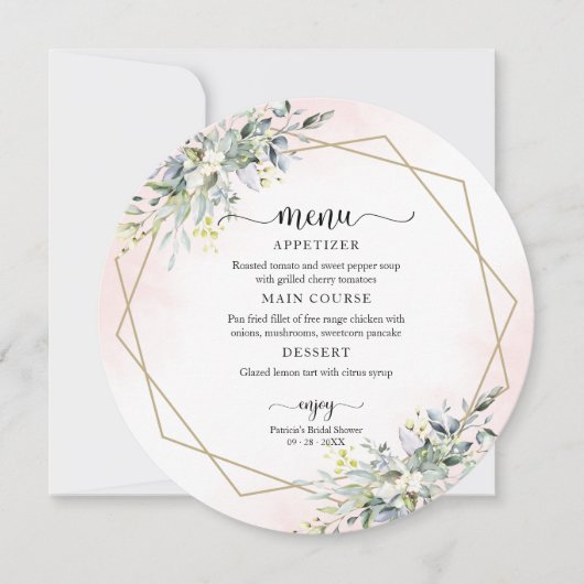 Groen Roze Blush Vrijgezellenfeest Circle Menu Kaart (Voorkant)