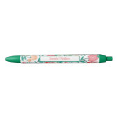 Groen Roze Boheemse Bloemendieet Monogrammed Blauwe Inkt Pen (Voorkant)