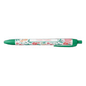Groen Roze Boheemse Bloemendieet Monogrammed Blauwe Inkt Pen (Bodem)